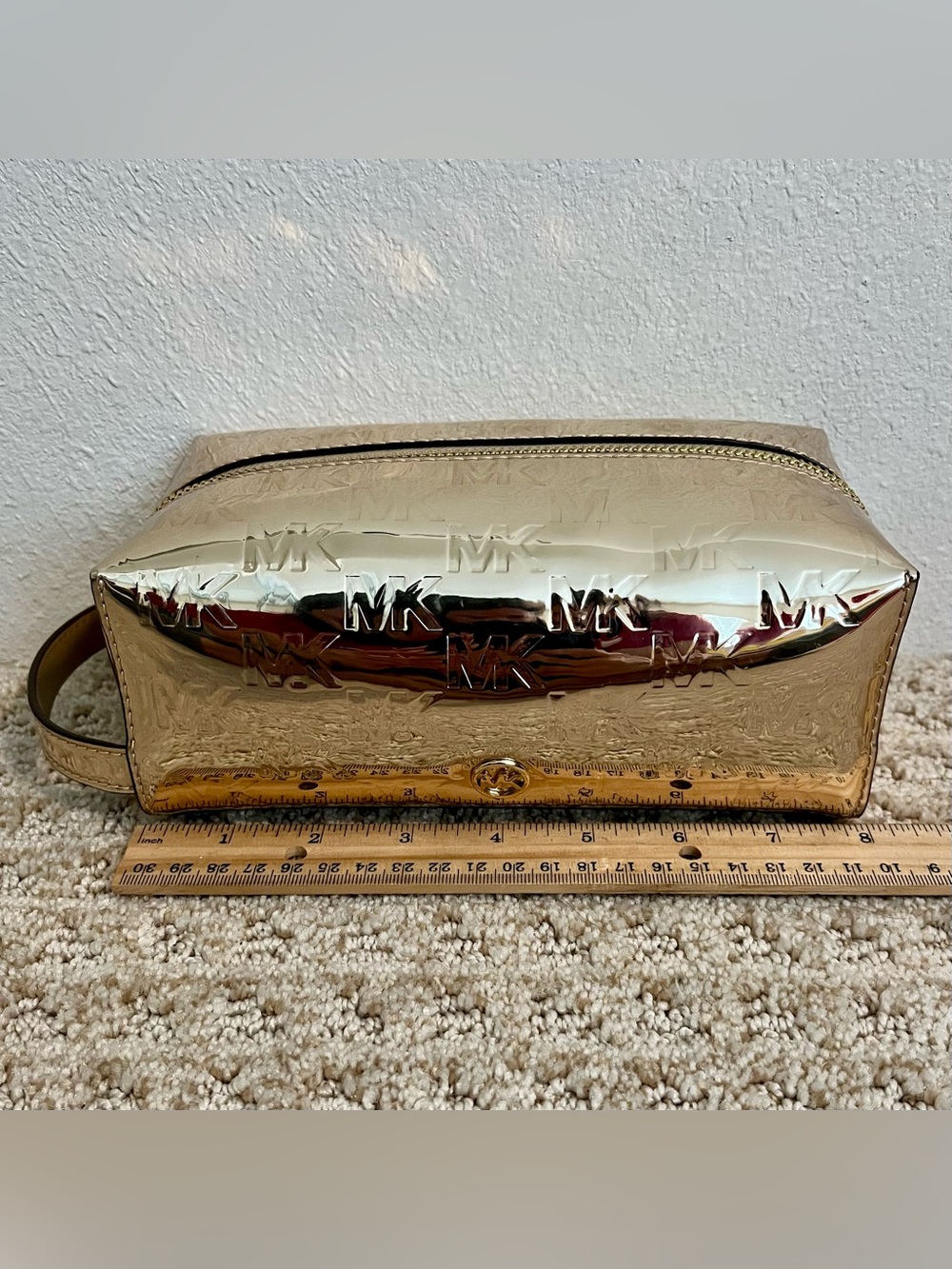 Michael Kors Gold Metallic Travel Makeup Cosmetic Toiletry Bag Case Pouch